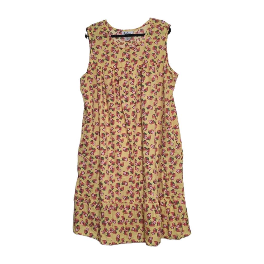 Vintage Strawberry Print Mumu House Dress Womens 3X Cottagecore Pockets Retro